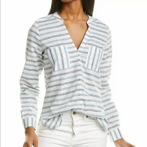 RENUAR Striped Linen Blend Cotton Shirt Small